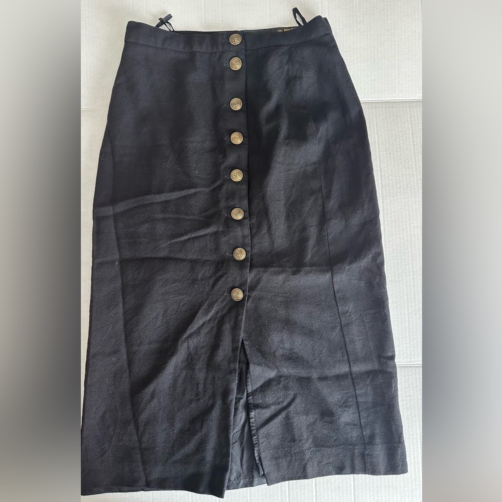 Giorgio Sant' Angelo Wool Womens Pencil Black Long Button Skirt